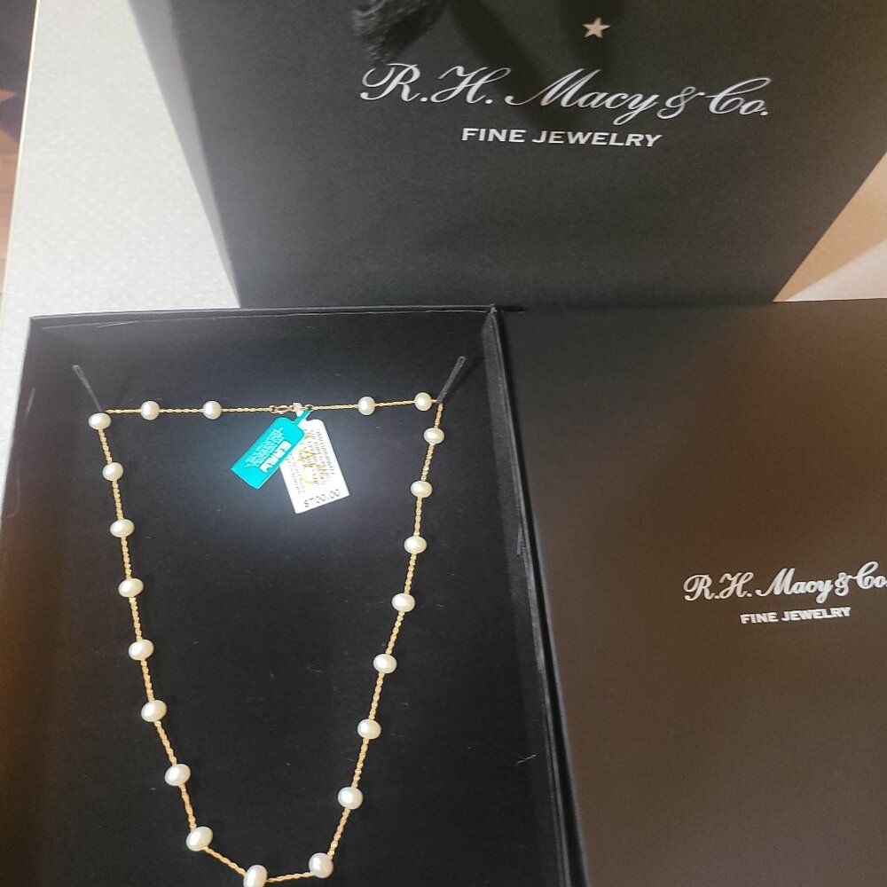 EFFY® Cultured Freshwater Pearl Station 18" Necklace in 14k Gold (5-1/2mm)